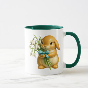 Mug Lapin 3D mignon avec bouquet et effet porcelaine.