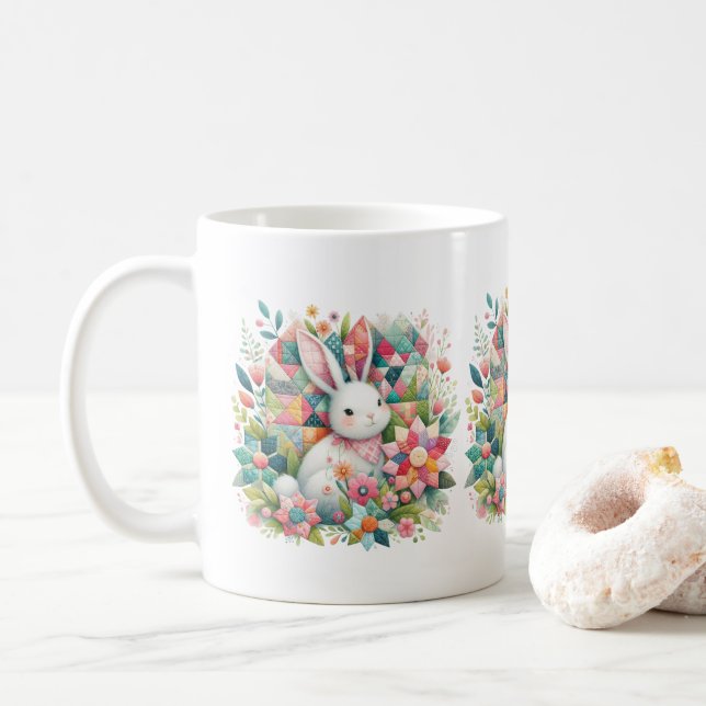 Mug Lapin avec courtepointe et fleurs (Avec donut)