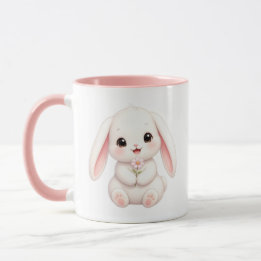 Mug Lapin avec fleur rose 