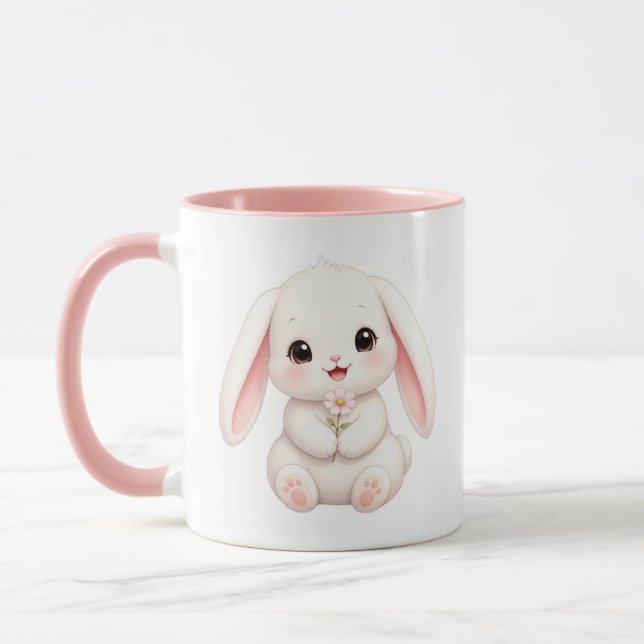 Mug Lapin avec fleur rose  (Gauche)