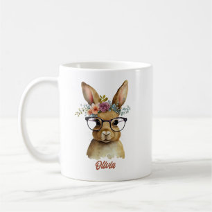 Mug Lapin Avec Verres Fleurs de Couronne aquarelle Des