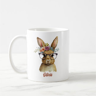 Mug Lapin Avec Verres Fleurs de Couronne aquarelle Des