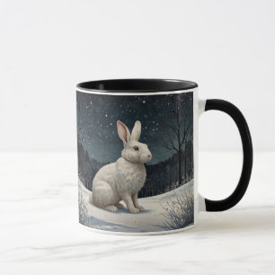 Mug Lapin blanc élégant de Noël dans une forêt enneigé