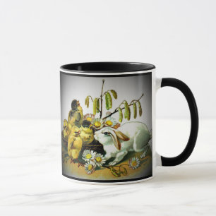 Mug Lapin blanc vintage de Pâques et poussins bébé, ZS