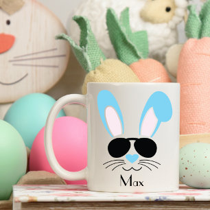 Mug Lapin Bleu De Pâques Personnalisé Avec Lunettes De