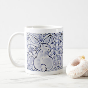 Mug Lapin Bleu et Blanc Art Floral Printemps Pâques