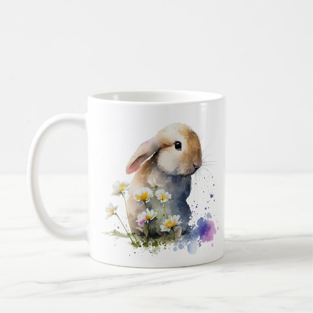 Mug Lapin d'aquarelle dans le champ de fleurs (Gauche)