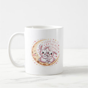 Mug Lapin de couple Je t'aime jusqu'à la lune et retou