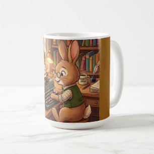 Mug Lapin de dessin animé tapant sur une machine à écr