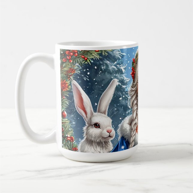 Mug 🎄 Lapin de la jeune fille de neige Scène de Noël  (Gauche)