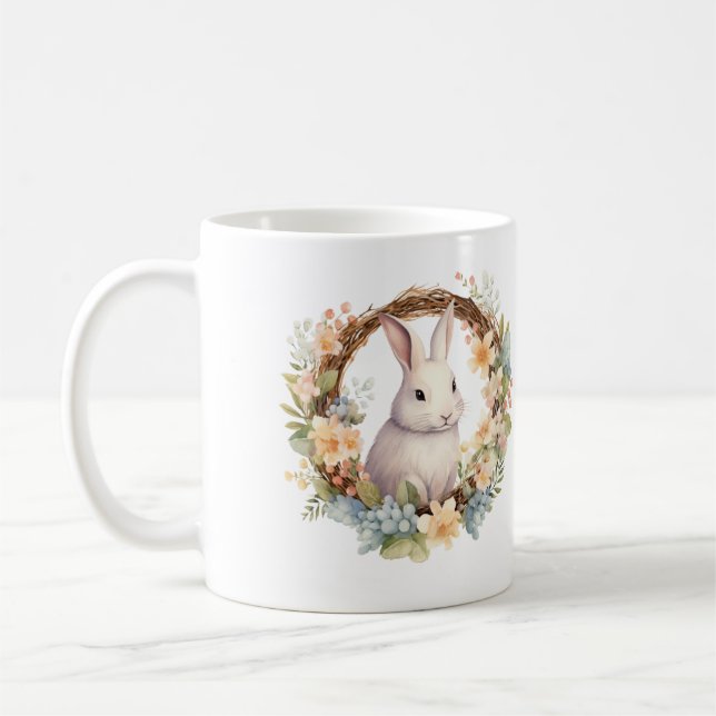 Mug Lapin de lapin pâle avec Fleurs de printemps BLANC (Gauche)