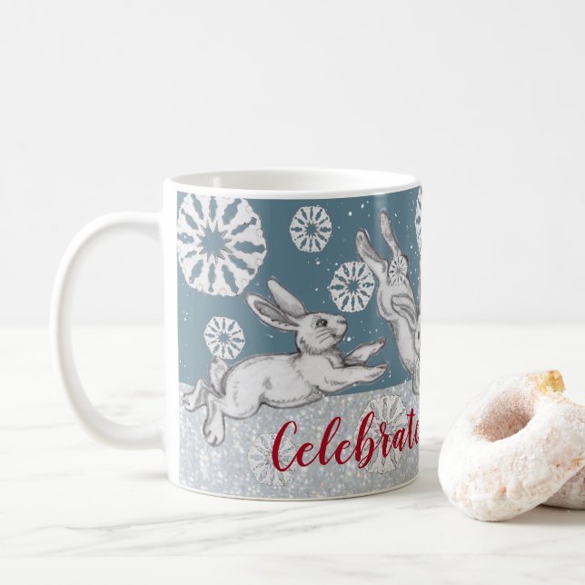 Mug Lapin de Noël lapins et flocons de neige Parties s (Avec donut)