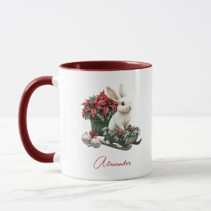 Mug Lapin de Noël personnalisé Poinsettia Rouge
