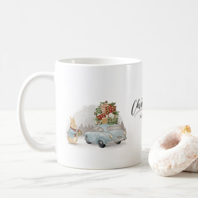 Mug Lapin de Noël Pierre et voiture (Avec donut)