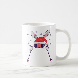 Mug Lapin de Noël skieur avec chapeau de Père Noël et