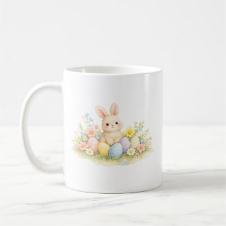 Mug Lapin de Pâques à l'aquarelle avec œufs pastel et