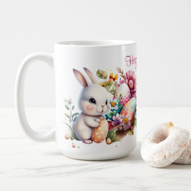 Mug Lapin de Pâques aquarelle adorable et texte (Avec donut)