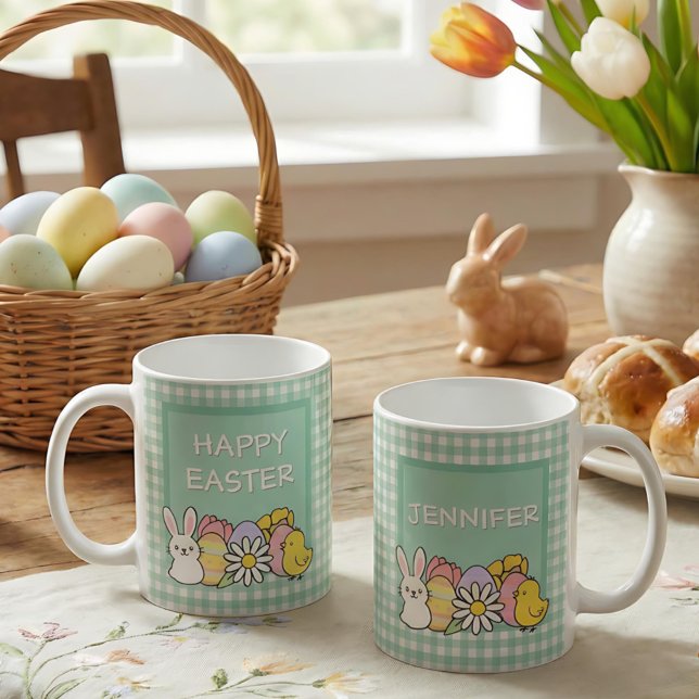 Mug Lapin de Pâques Chick Œufs Gingham Vert (Créateur téléchargé)
