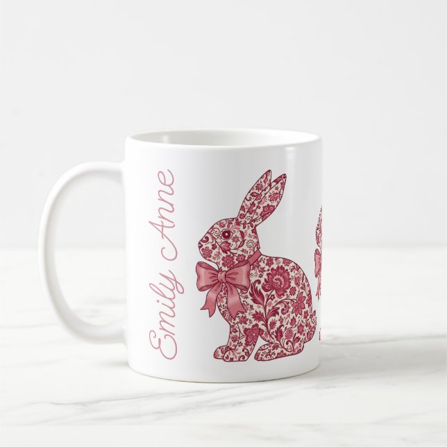Mug Lapin de Pâques en chinoiserie rose et crème (Gauche)
