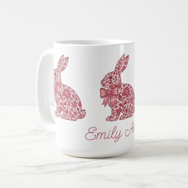 Mug Lapin de Pâques en chinoiserie rose et crème (Devant gauche)