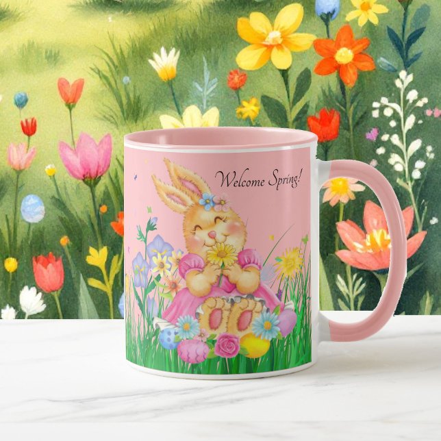 Mug Lapin de Pâques en rose Printemps Fleurs temps Cad (Créateur téléchargé)