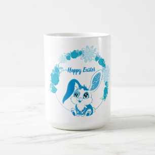 Mug Lapin de Pâques heureux  Kawaii bleu mignon
