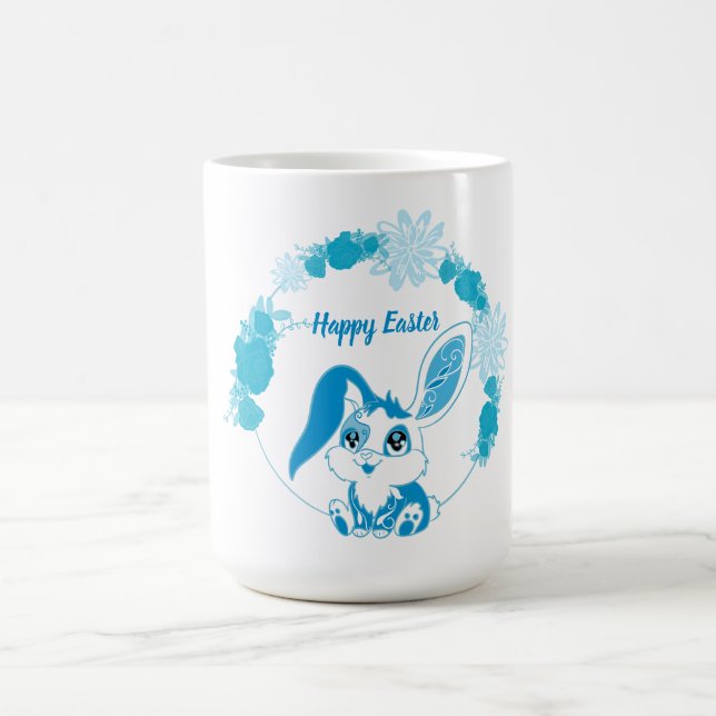 Mug Lapin de Pâques heureux  Kawaii bleu mignon (Centre)