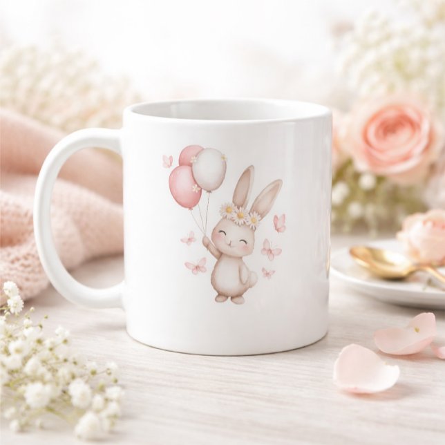 Mug Lapin de Pâques Mignon avec Ballons Pastel (Créateur téléchargé)