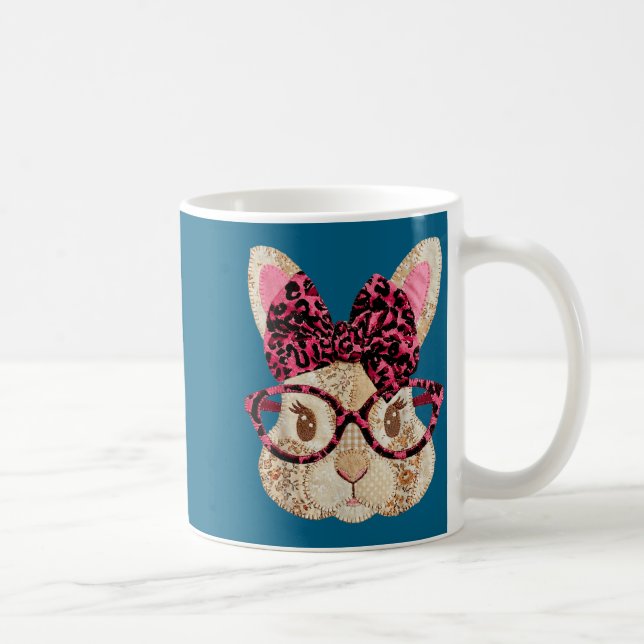 Mug Lapin de Pâques mignon en patchwork avec lunettes  (Droite)