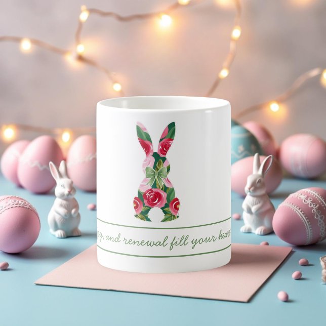 Mug lapin de Pâques personnalisé avec design flora (Personalized Easter Bunny Mug with Floral Design)