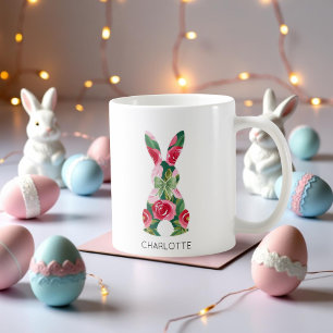 Mug lapin de Pâques personnalisé avec design flora