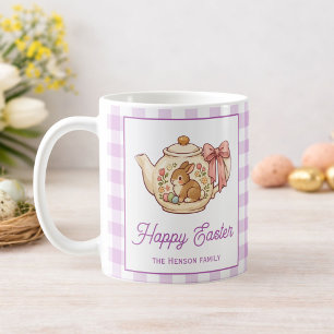 Mug Lapin de Pâques Personnalisé Théière Gingham Famil
