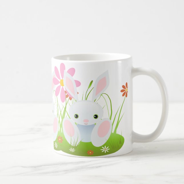 Mug Lapin de Pâques - Petit Lapin Bleu Avec Fleurs (Droite)
