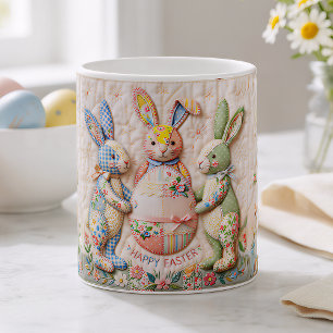 Mug Lapin de Pâques vintage imprimé faux patchwork