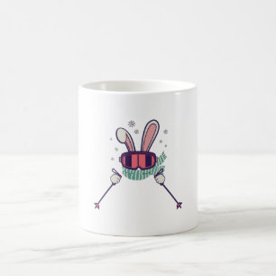 Mug Lapin de ski avec bâtons de ski et lunettes de ski