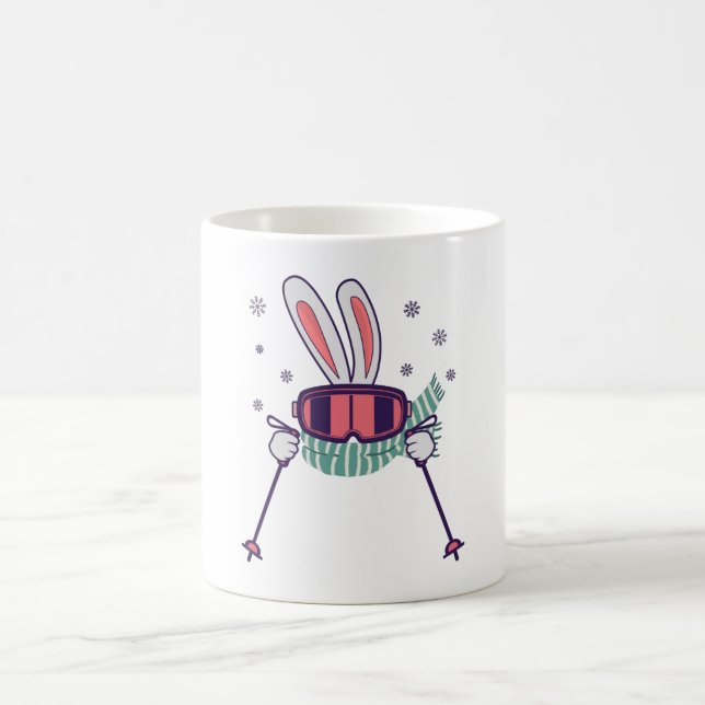 Mug Lapin de ski avec bâtons de ski lunettes de ski et (Centre)