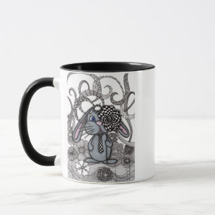Mug Lapin de Zentangle fantaisiste gris à damier
