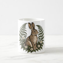 Lapin des bois avec fougères et fleurs sauvages