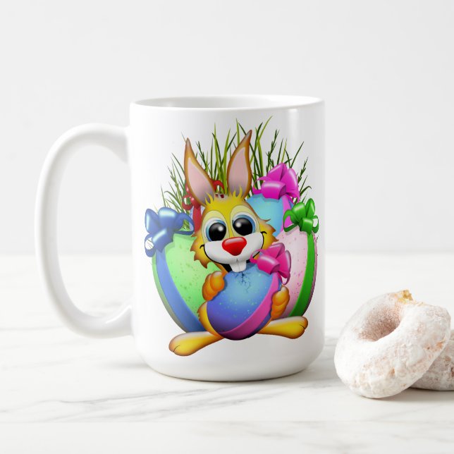 Mug Lapin drôle mordant un œuf de Pâques (Avec donut)