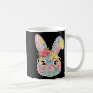 Mug Lapin drôle visage lunettes patchwork floral lapin