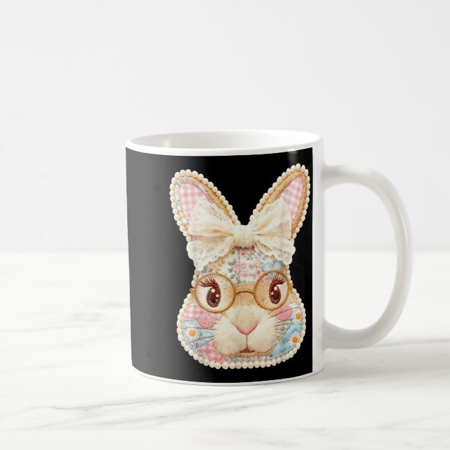 Mug Lapin drôle visage lunettes patchwork floral lapin (Droite)