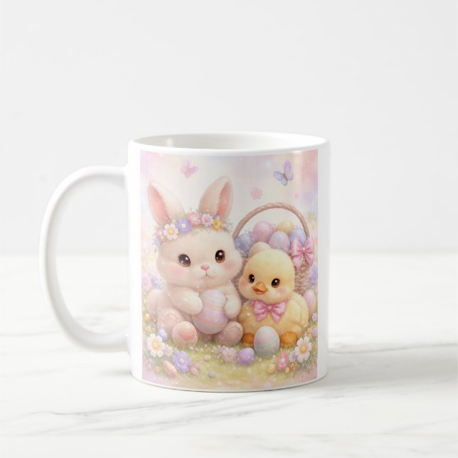 Mug Lapin et canard de Pâques mignons pastel (Gauche)