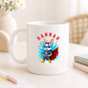 Mug Lapin fille super-héros personnalisé Nom & Initial