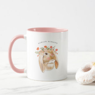 Mug Lapin floral aquarelle   Monogramme du nom