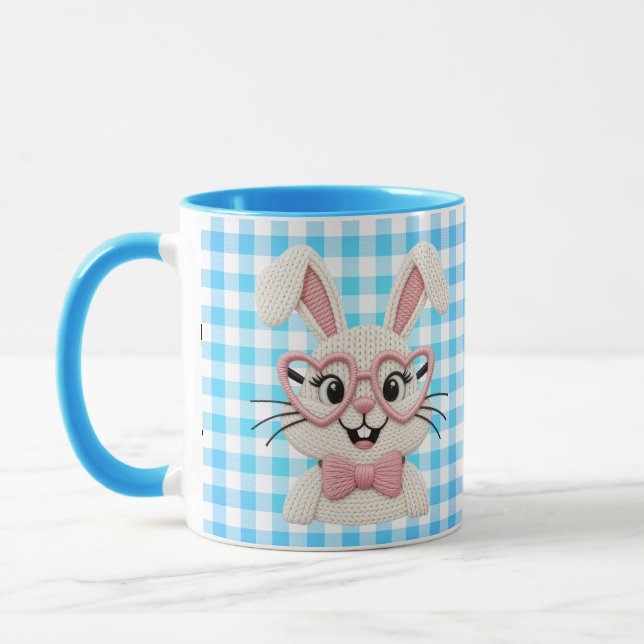 Mug Lapin Gingham Mignon Lunettes en forme de cœur ros (Gauche)