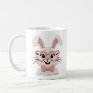 Mug Lapin hipster lunettes de cœur rose nœud papillon