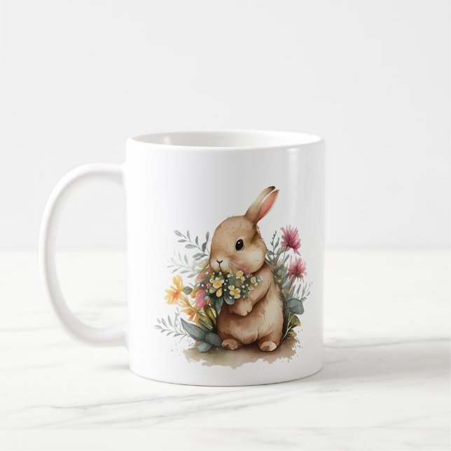 Mug Lapin lapin avec Fleurs Jaunes Violettes (Gauche)