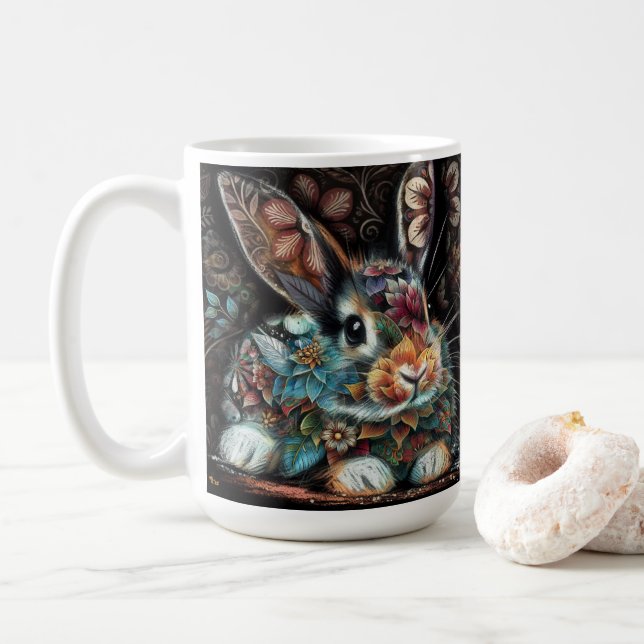 Mug Lapin lapin lapin lunaire floral Abstrait noir Tur (Avec donut)