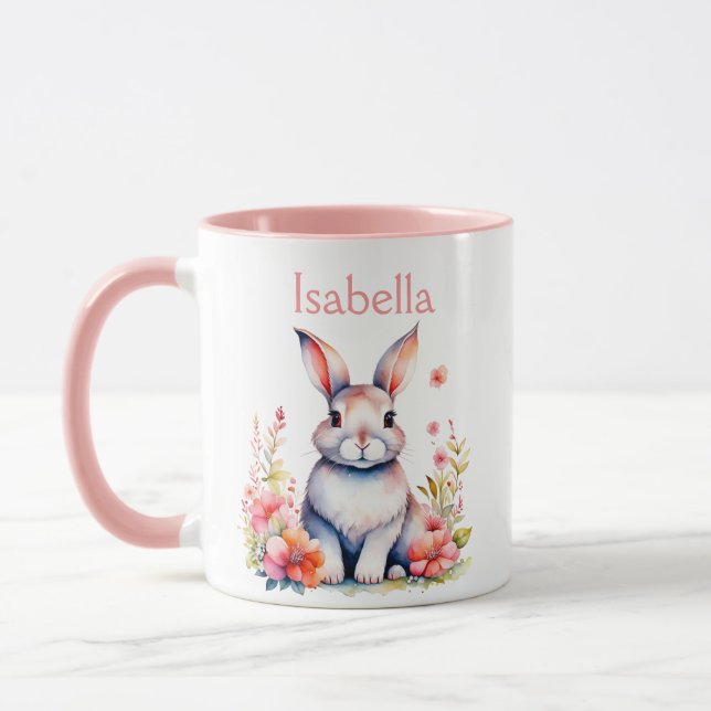 Mug Lapin lapin personnalisé en Fleurs roses (Gauche)
