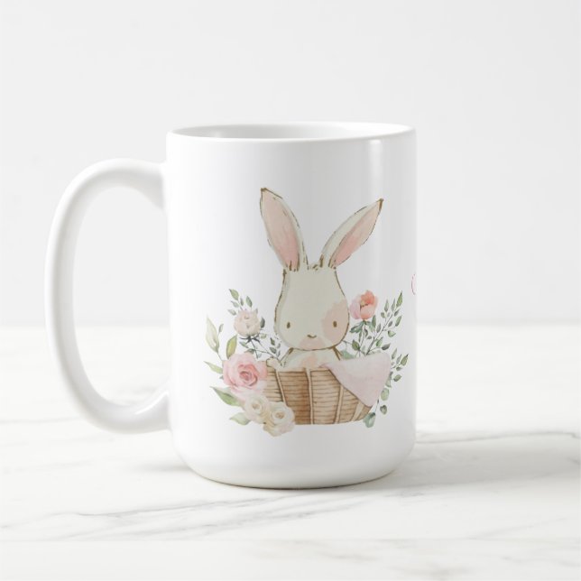 Mug Lapin Lapin Personnalisé Fleurs Pastel (Gauche)